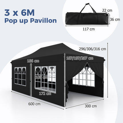 Nůžkový stan 3x6 m s odnímatelnými stěnami, černá