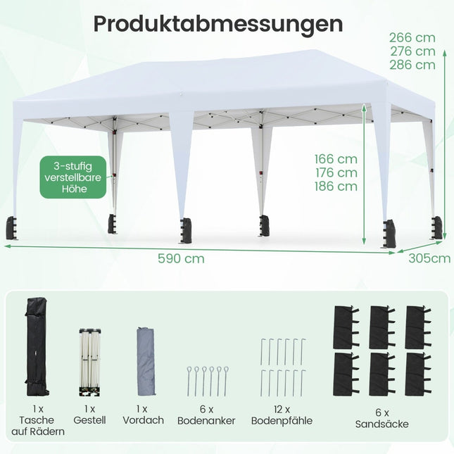 3 x 6 m pop-up přístřešek s UV ochranou, bílý