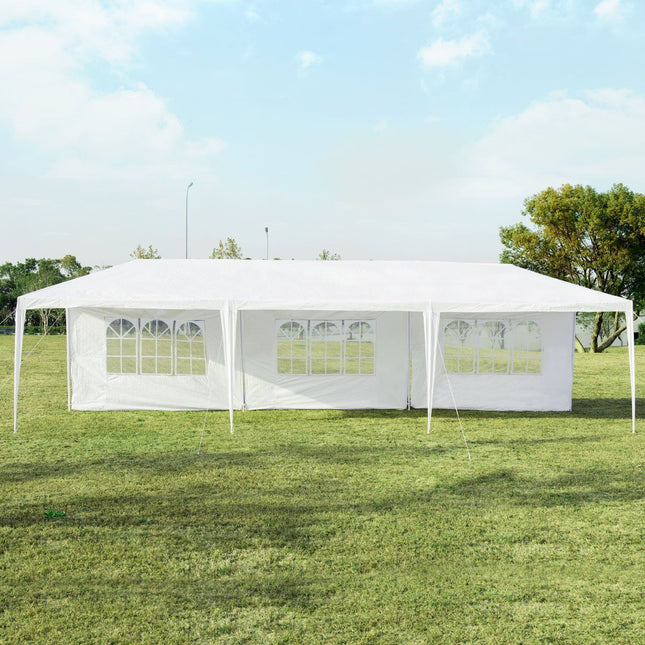 3 x 9 m pavilonový stan, zahradní pavilon a zahradní stan s 5 odnímatelnými bočními stěnami bílý