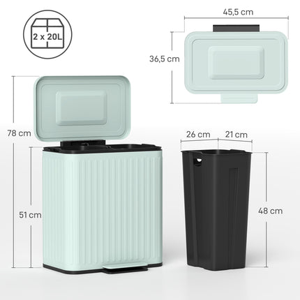Dvojitý pedálový koš 40L, kov, objem 2 x 20L