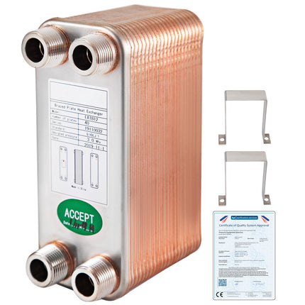 40-Plate Brazed Plate Heat Exchanger, 3/4 in MNPT, 316L