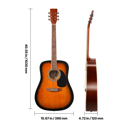 41-Inch Dreadnought Acoustic Guitar Bundle, Gig Bag, Sunburst