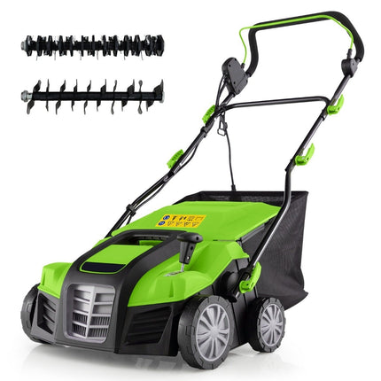 41cm elektrický vertikutátor &amp; provzdušňovač trávníku 15A 2v1 s 3polohovým nastavením výšky zelený