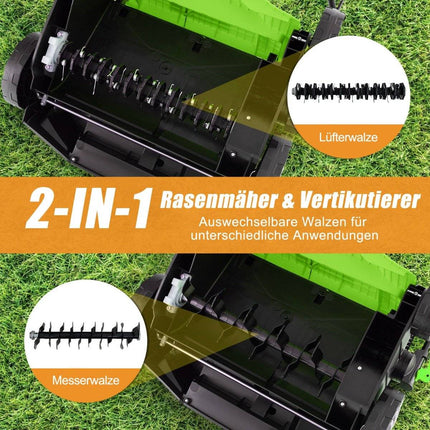 41cm elektrický vertikutátor &amp; provzdušňovač trávníku 15A 2v1 s 3polohovým nastavením výšky zelený