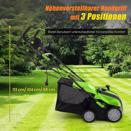41cm elektrický vertikutátor &amp; provzdušňovač trávníku 15A 2v1 s 3polohovým nastavením výšky zelený