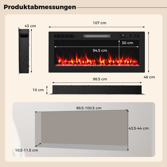 42" elektrický krb, 750W/1500W, Wi-Fi, dálkové ovládání