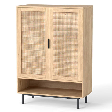 43" Tall 6-Tier Shoe Cabinet with Double Doors, Rattan Decor