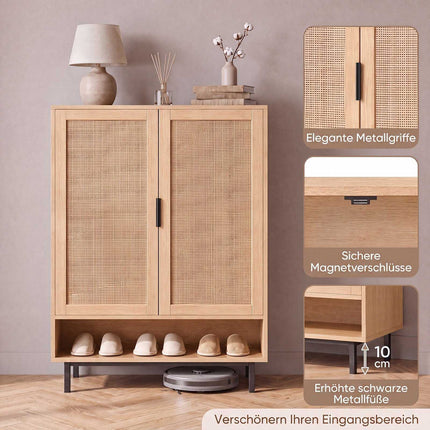 43" Tall 6-Tier Shoe Cabinet with Double Doors, Rattan Decor