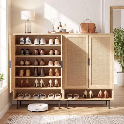 43" Tall 6-Tier Shoe Cabinet with Double Doors, Rattan Decor