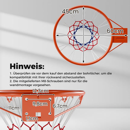Basketbalový koš 45cm se síťkou – na stěnu, odolný počasí