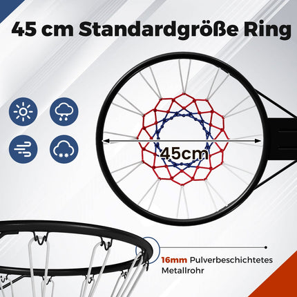 Basketbalový koš 45cm se síťkou odolnou počasí na stěnu
