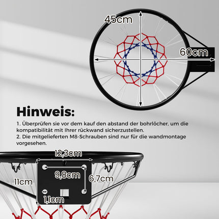 Basketbalový koš 45cm se síťkou odolnou počasí na stěnu