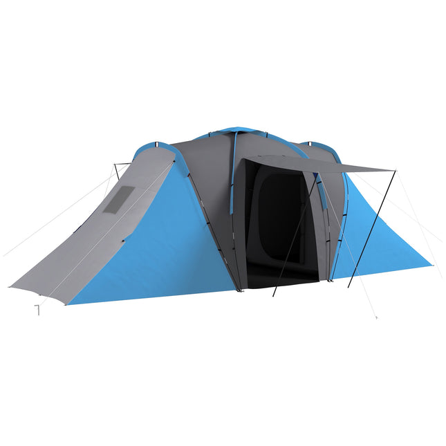 Tunneltent voor 4-6 personen, 2 slaapkamers, waterdicht tot 2000 mm.