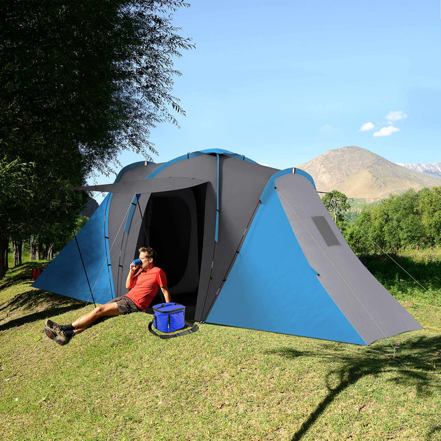 Tunneltent voor 4-6 personen, 2 slaapkamers, waterdicht tot 2000 mm.