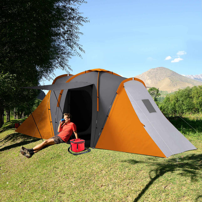 Tunneltent voor 4-6 personen, 2 slaapkamers, waterdicht tot 2000 mm.