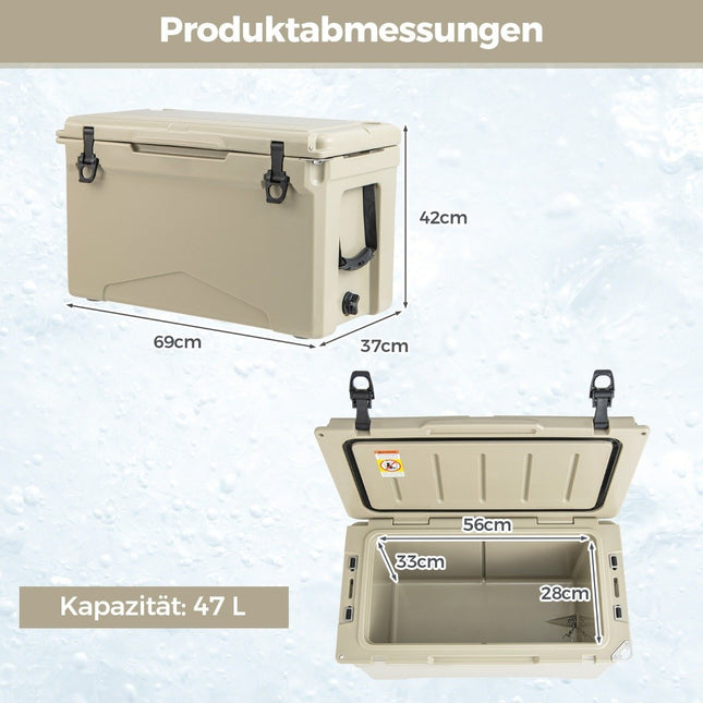47L geïsoleerde box met flesopener en handvat Draagbare koelbox Warmtecontainer voor kamperen Kahki