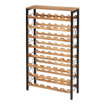 48-Bottle Freestanding Wine Rack, 8-Tier Iron, Wood Top