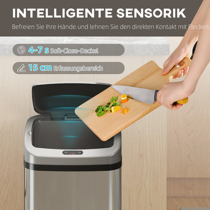 48L Sensor Trash Can, Auto-Close, Stainless Steel