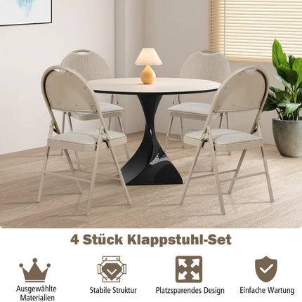 4 Beige Folding Chairs, Metal Frame, Padded Seat