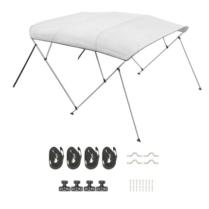 4 Bow Boat Bimini Top, 600D Polyester, Aluminum Frame, Grey 96 in