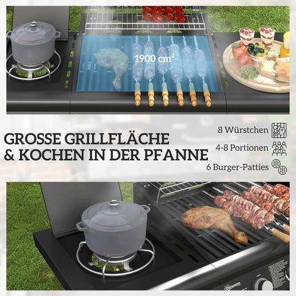 4-Burner Gas Grill with Side Burner, Storage, Black