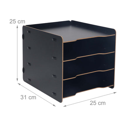 4-Compartment MDF File Tray – Wood-Effect, Black