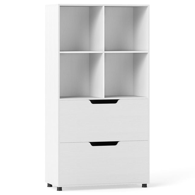 Knihovna se 4 přihrádkami a 2 zásuvkami, 130 cm, bílá