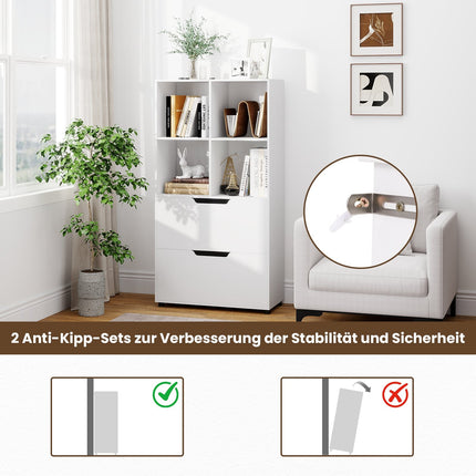 Knihovna se 4 přihrádkami a 2 zásuvkami, 130 cm, bílá