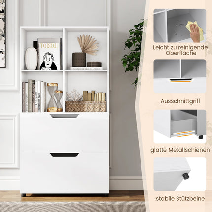 Knihovna se 4 přihrádkami a 2 zásuvkami, 130 cm, bílá
