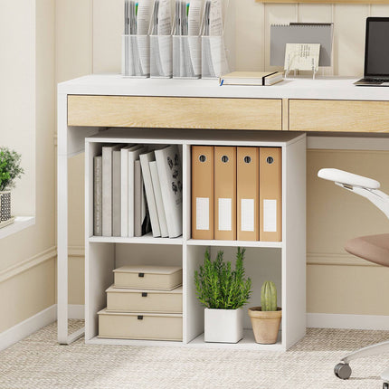 4-Cube White Wooden Bookshelf with Anti-Tipping Kit