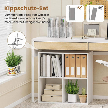 4-Cube White Wooden Bookshelf with Anti-Tipping Kit