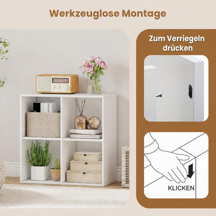 4-Cube White Wooden Bookshelf with Anti-Tipping Kit