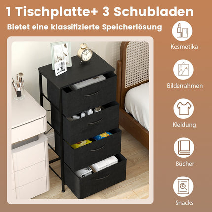 4-Drawer Dresser with Wood Top, Metal Frame, Black