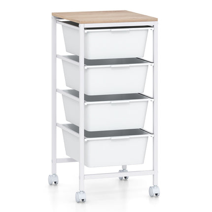 4-Drawer Rolling Storage Cart with Wooden Top, Lockable Wheels