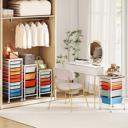 4-Drawer Rolling Storage Cart with Wooden Top and Lockable Wheels