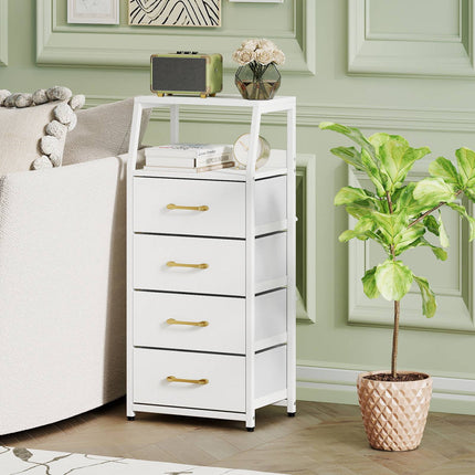 4-Drawer Storage Cabinet with Fabric Drawers – White