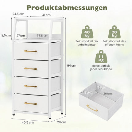 4-Drawer Storage Cabinet with Fabric Drawers – White