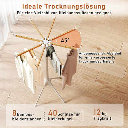 4-Leg Clothes Drying Rack with 8 Bamboo Rods, 40 Slots