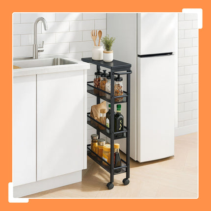 4patrový kuchyňský vozík, kov a MDF, mobilní úložný prostor