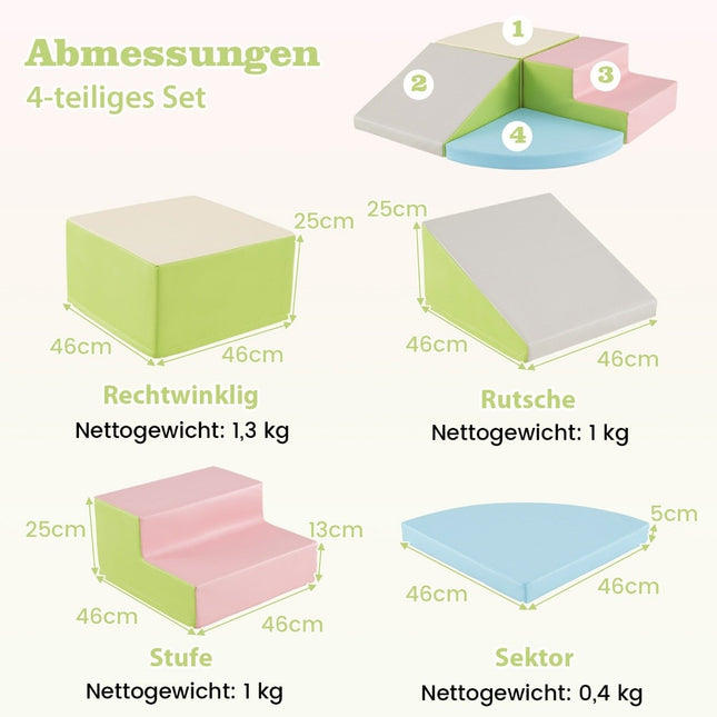 4 stuks schuimblokken om rond te rennen en te klimmen. Grote bouwstenen. Roze + Groen.