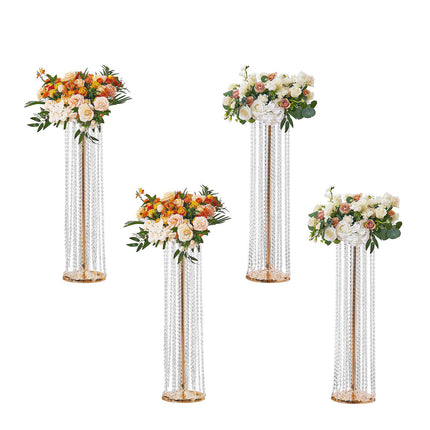 4-Pack 35.4in Crystal Wedding Flower Stands, Gold Iron