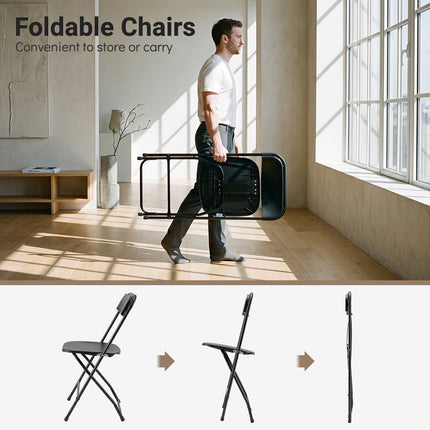4 Pack Black Folding Chairs with Heavy Duty Metal Frame
