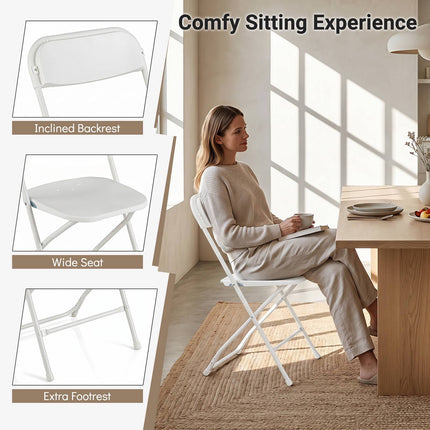 4 Pack White Folding Chairs with Heavy Duty Metal Frame