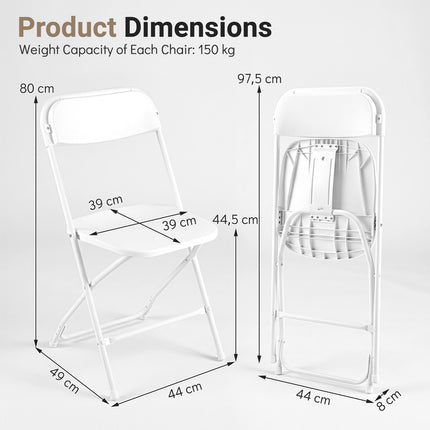 4 Pack White Folding Chairs with Heavy Duty Metal Frame