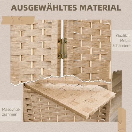 4-Panel Folding Room Divider with Shelves, Natural Wood