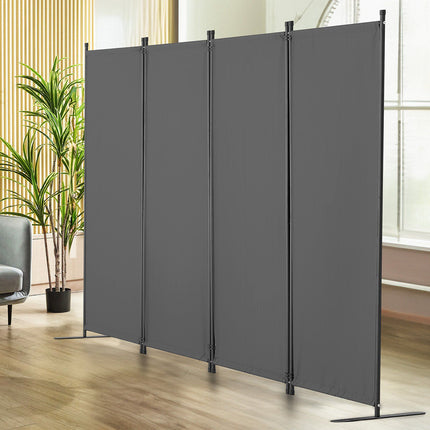4-Panel Room Divider, Folding Fabric Privacy Screen, Gray