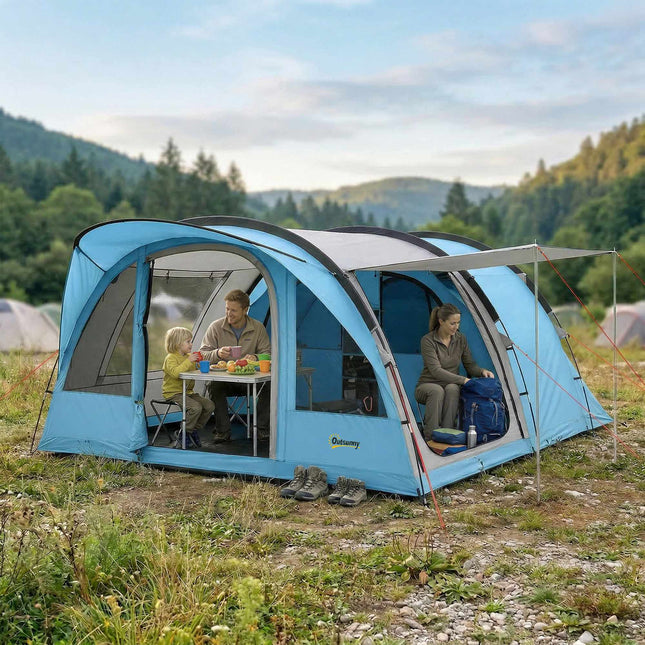 Tunneltent voor 4 personen met verwijderbare scheidingswand