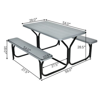 Piknikový stůl z HDPE pro 4 osoby s lavicemi, šedá