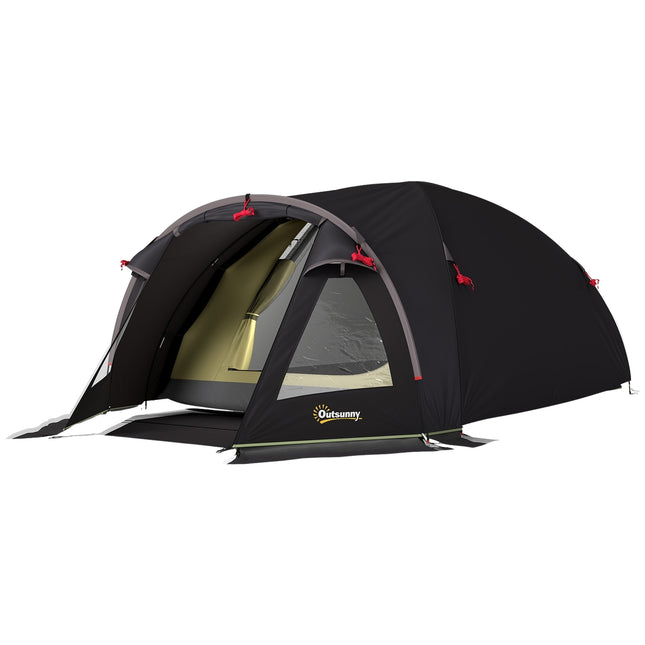 Kampeertent voor 4 personen, lichtgewicht, stabiele, UV 50+ tunneltent met luifel, zij-ingang en raam, zwart
