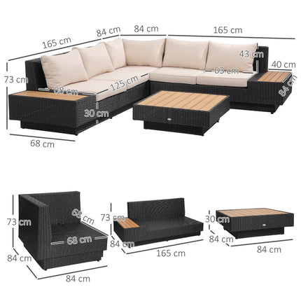 Sada 4 dílů venkovního lounge nábytku z polyratanu s polstry, černá